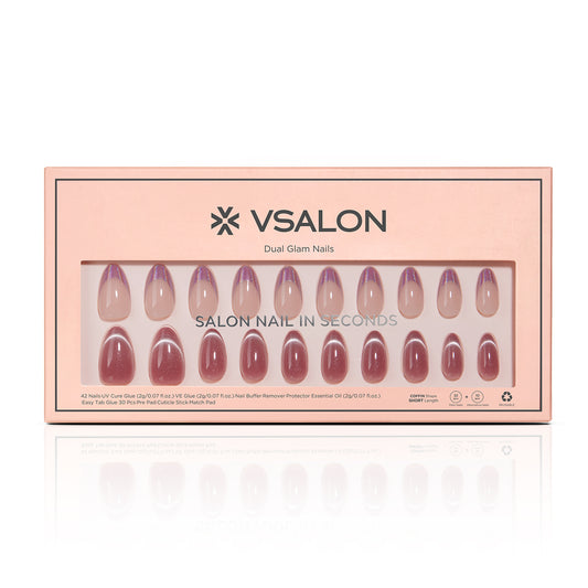 VSALON Dual Glam “Potion” Short Almond Press On Nails – easy to apply, salon-quality, lasts 25+ days.