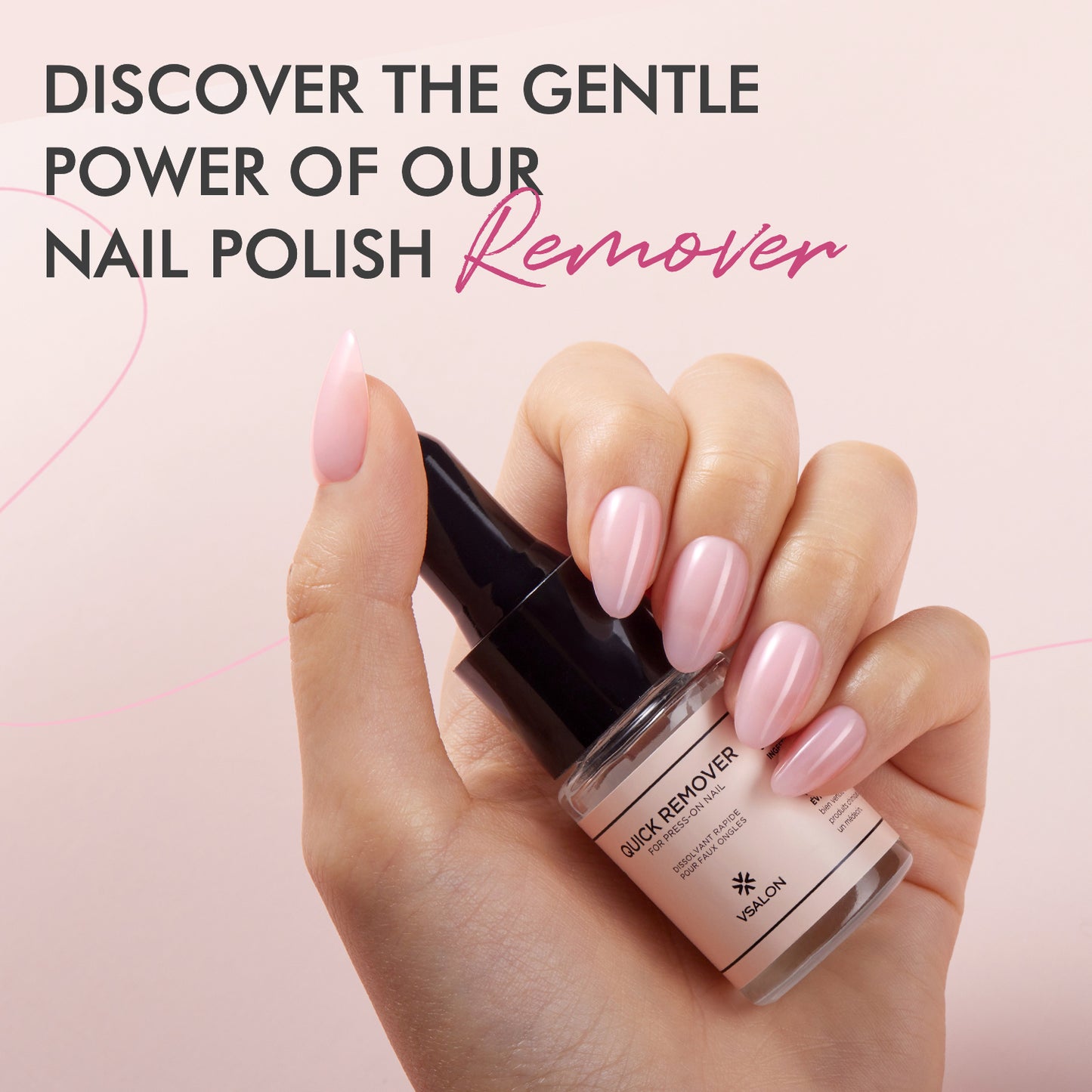 VSALON nail remover set with bottle and cotton pads – easy removal kit for press on nails