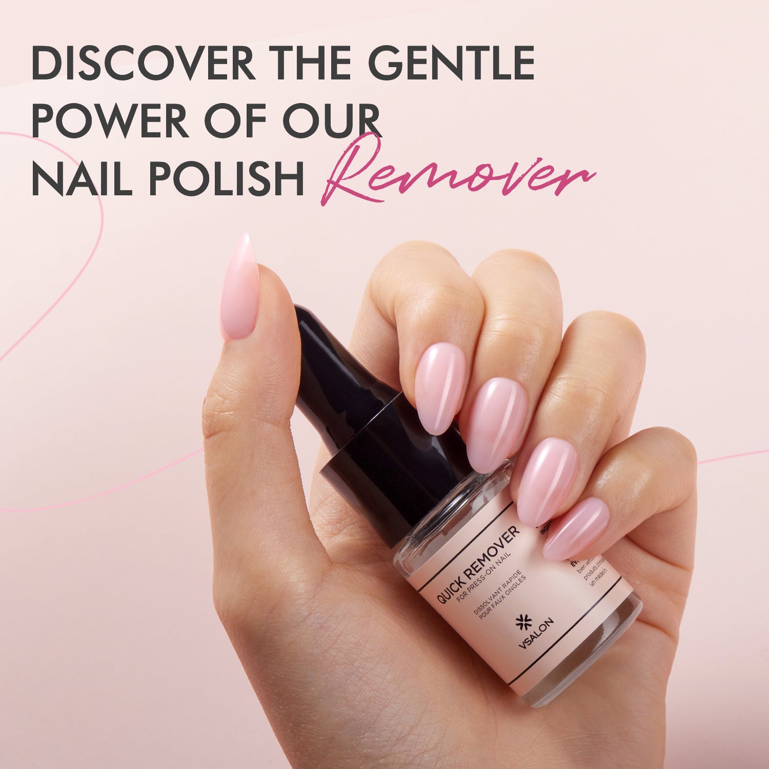 VSALON nail remover set with bottle and cotton pads – easy removal kit for press on nails