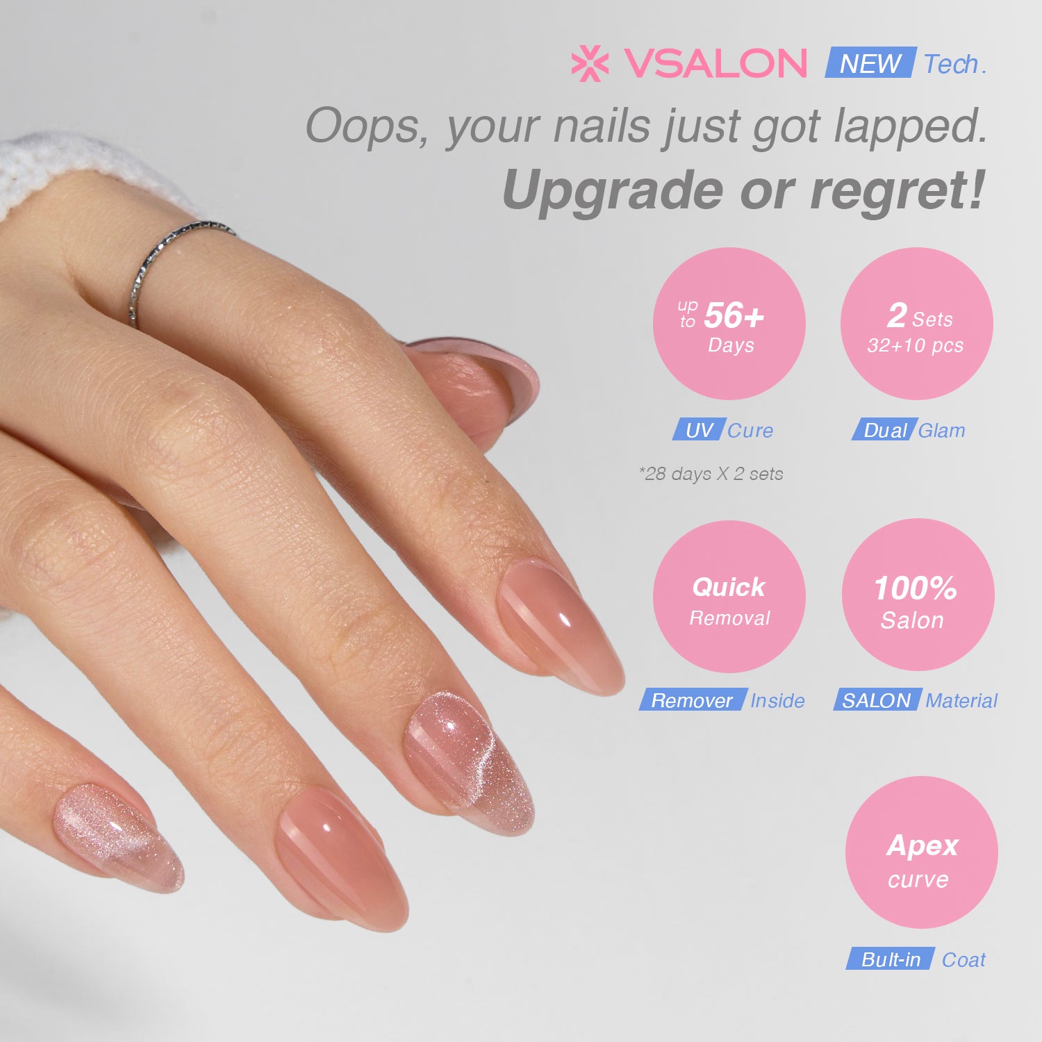 VSALON Dual Glam Nails Romantic Floral Pink Heart Short Almond Press On Nails - last up to 25+ days, salon-quality durability.