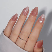 VSALON Dual Glam Nails Romantic Floral Pink Heart Short Almond Press On Nails - model wearing