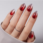 VSALON UV Cure Nails Scarlet Spell Red Cat Eye Short Almond Press On Nails - model wearing