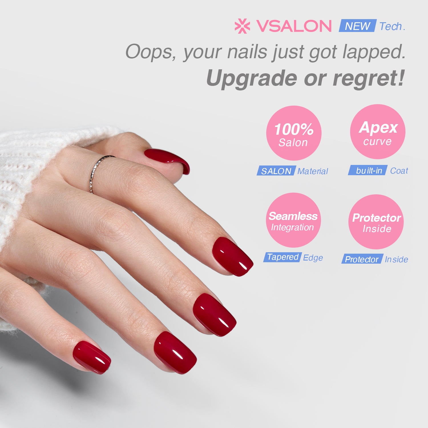 VSALON Nourishment Seductive Wine Red Solid Color Short Square Press On Nails - last up to 25+ days, salon-quality durability.