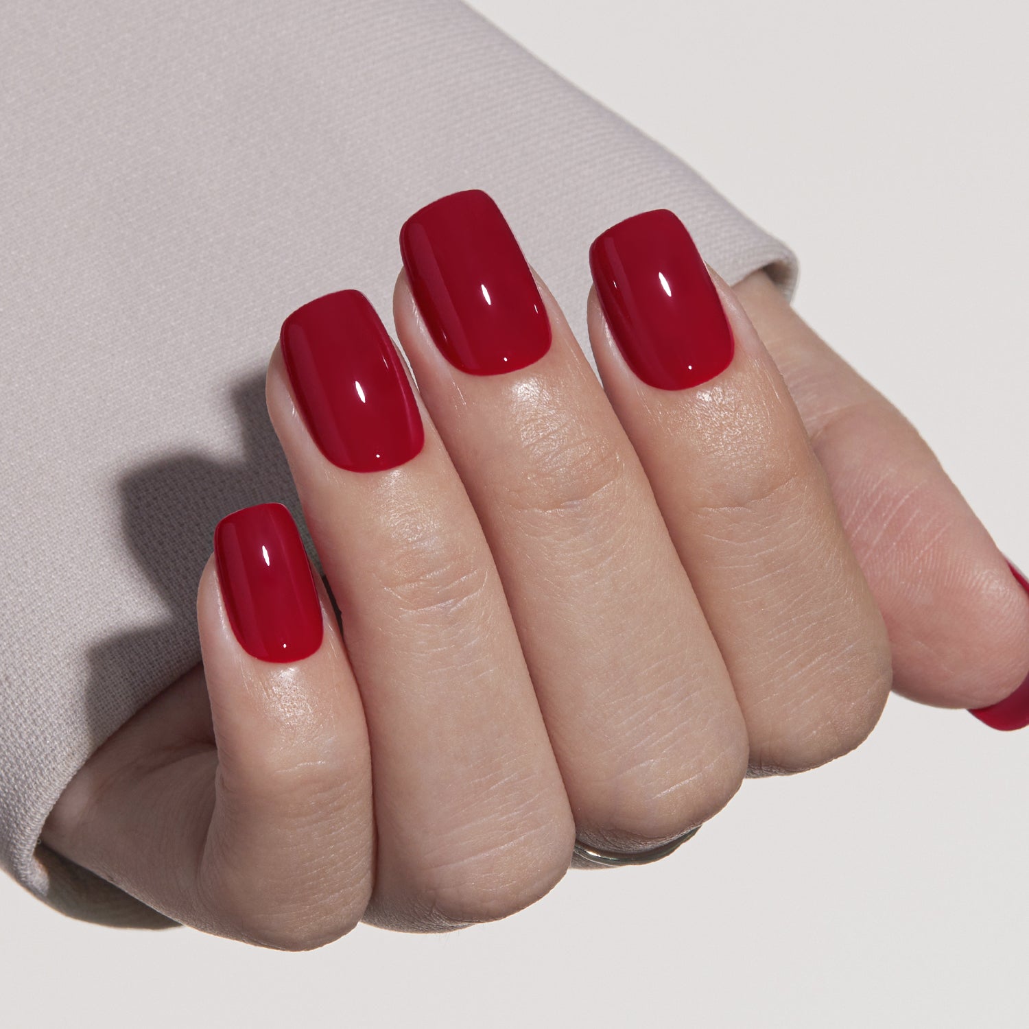 VSALON Nourishment Seductive Wine Red Solid Color Short Square Press On Nails - elegant look worn on hands