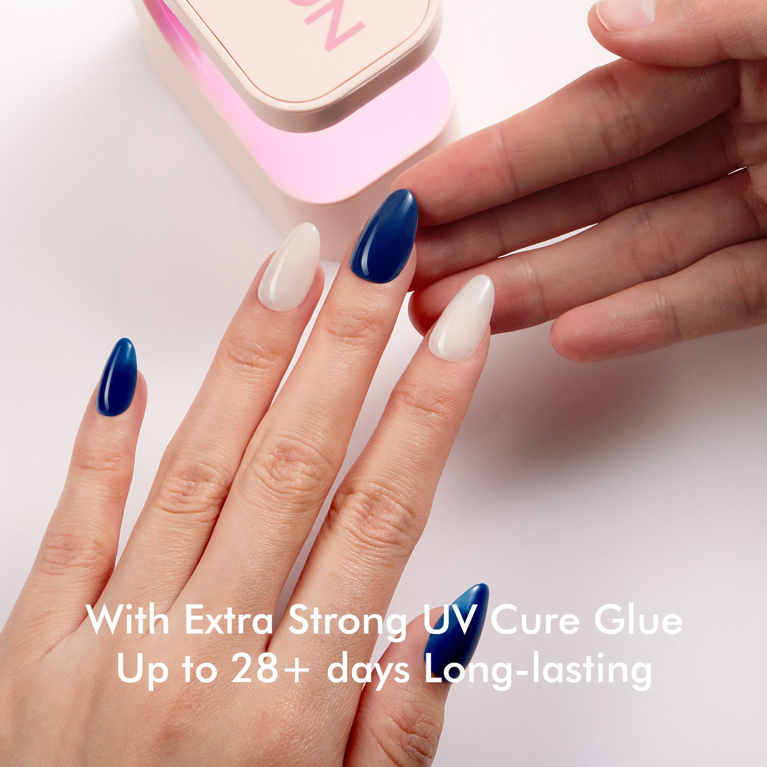 VSALON Dual Glam Nails Sky Cloud Blue Solid Color Short Almond Press On Nails - salon-quality finish and perfect shine.