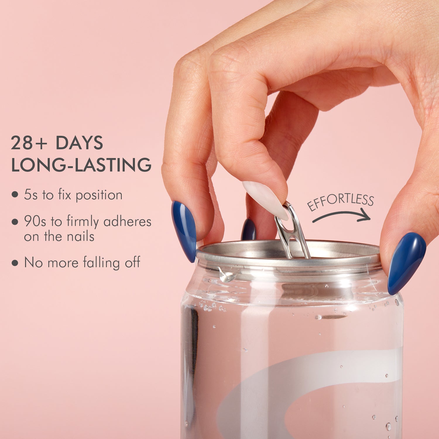 VSALON Dual Glam Nails Sky Cloud Blue Solid Color Short Almond Press On Nails - last up to 25+ days, salon-quality durability.