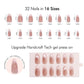 VSALON UV Cure Nails Sourire pink Cat Eye Short Almond Press On Nails Size Chart – shows length and width for each press on nail.