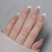 VSALON UV Cure Nails Sourire pink Cat Eye Short Almond Press On Nails - model wearing
