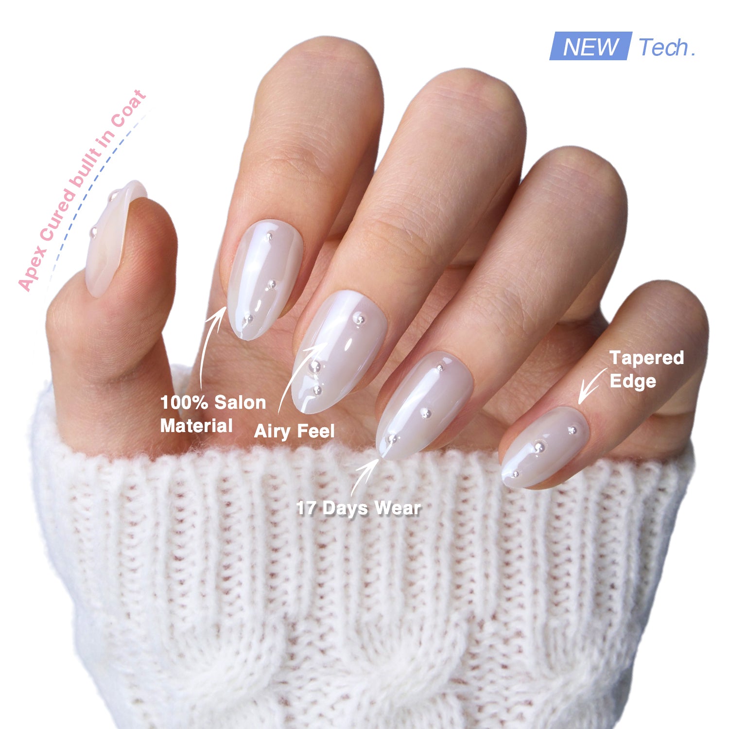 VSALON Nourishment Starry Dots Wedding White Pearl Short Almond Press On Nails - salon-quality finish and perfect shine.