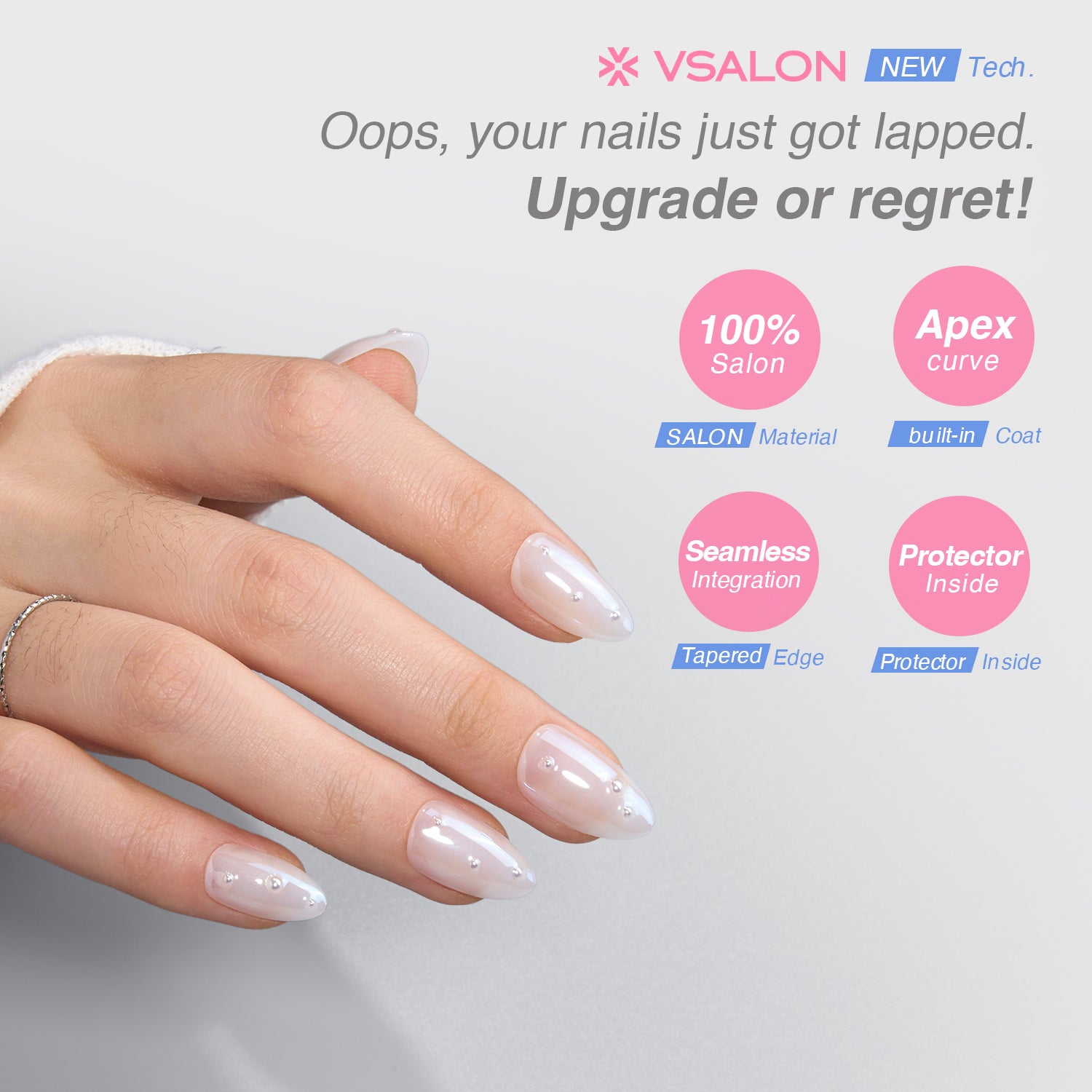 VSALON Nourishment Starry Dots Wedding White Pearl Short Almond Press On Nails - last up to 25+ days, salon-quality durability.