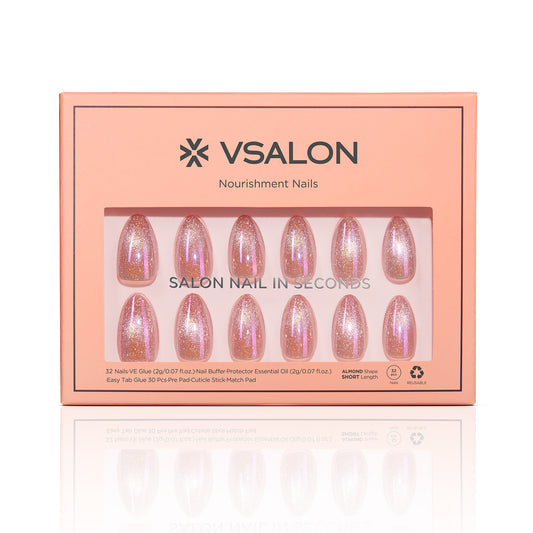 VSALON Nourishment Tippie Firework pink Cat Eye Short Almond Press On Nails - salon-quality, long-lasting.