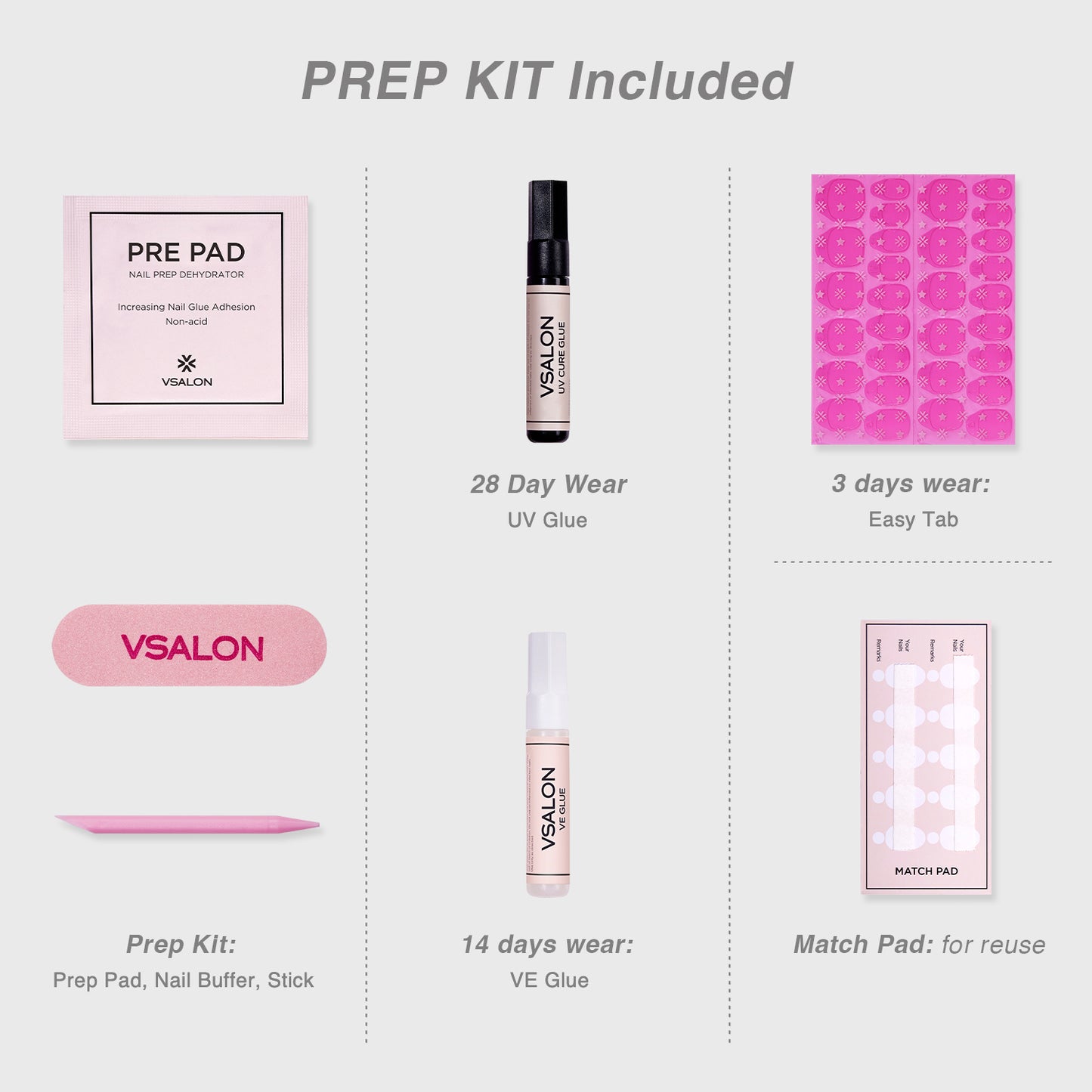 VSALON UV Cure Nails Golden Dream Nude Pink Ombre French Tips Short Almond Press On Nails - prep-kit-included