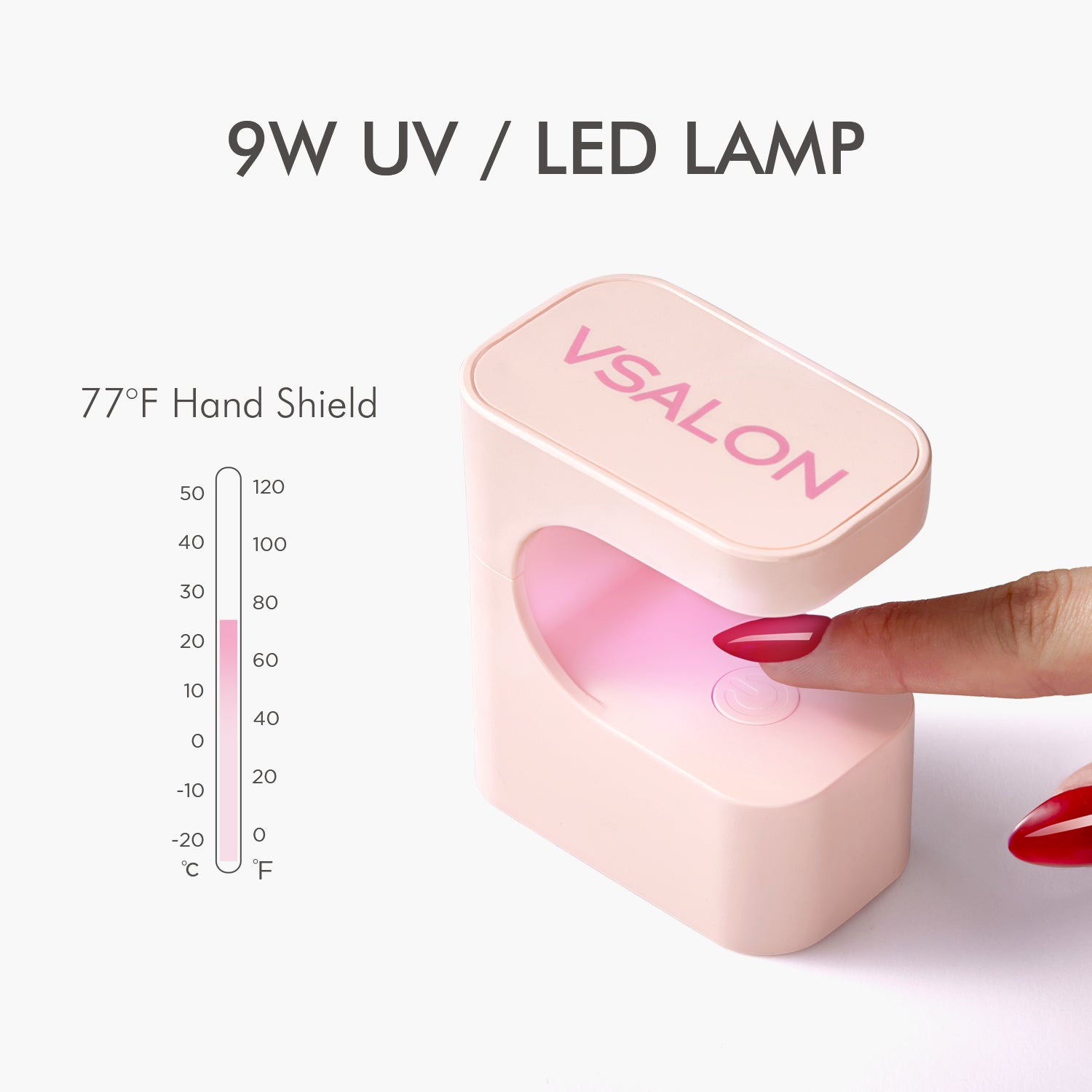 Model using VSALON LED nail lamp to dry gel nails for a salon-quality finish