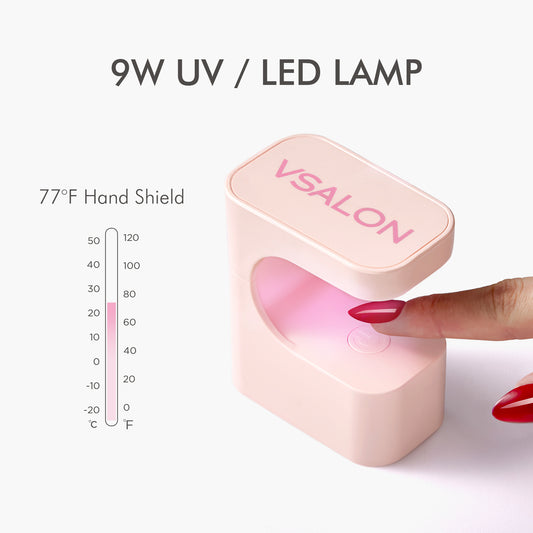 Model using VSALON LED nail lamp to dry gel nails for a salon-quality finish