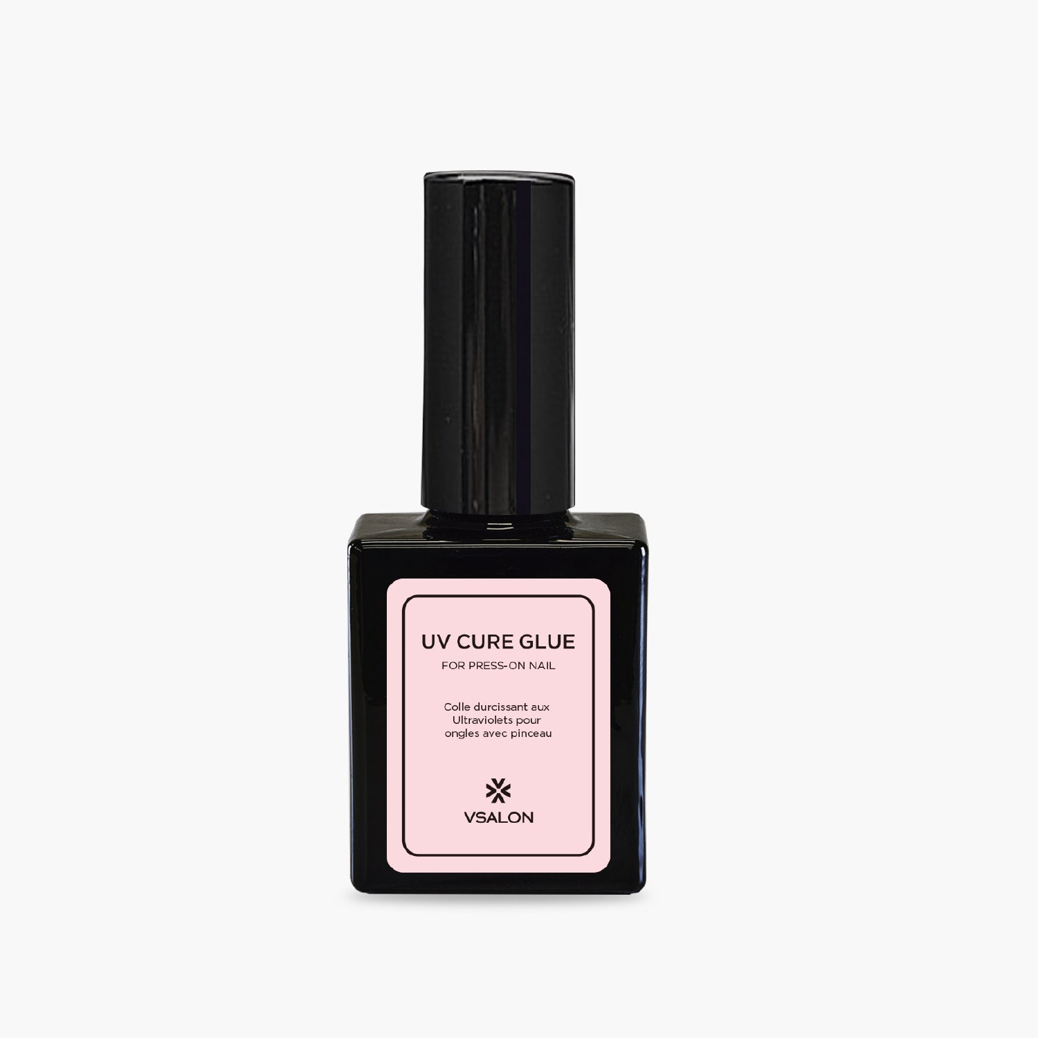 Close-up of VSALON UV nail glue bottle – curing adhesive for strong nail hold