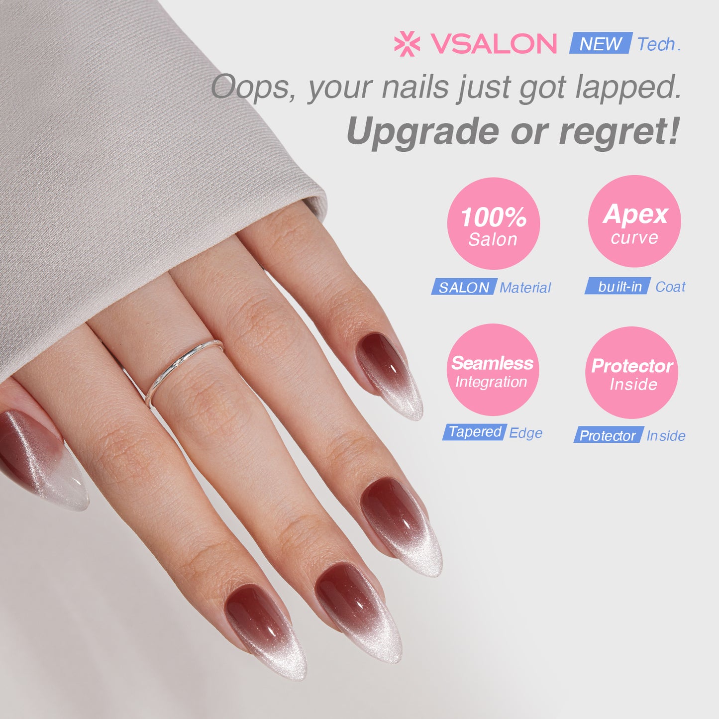 VSALON Nourishment Vampire Kiss Cat Eye Short Almond Press On Nails - last up to 25+ days, salon-quality durability.