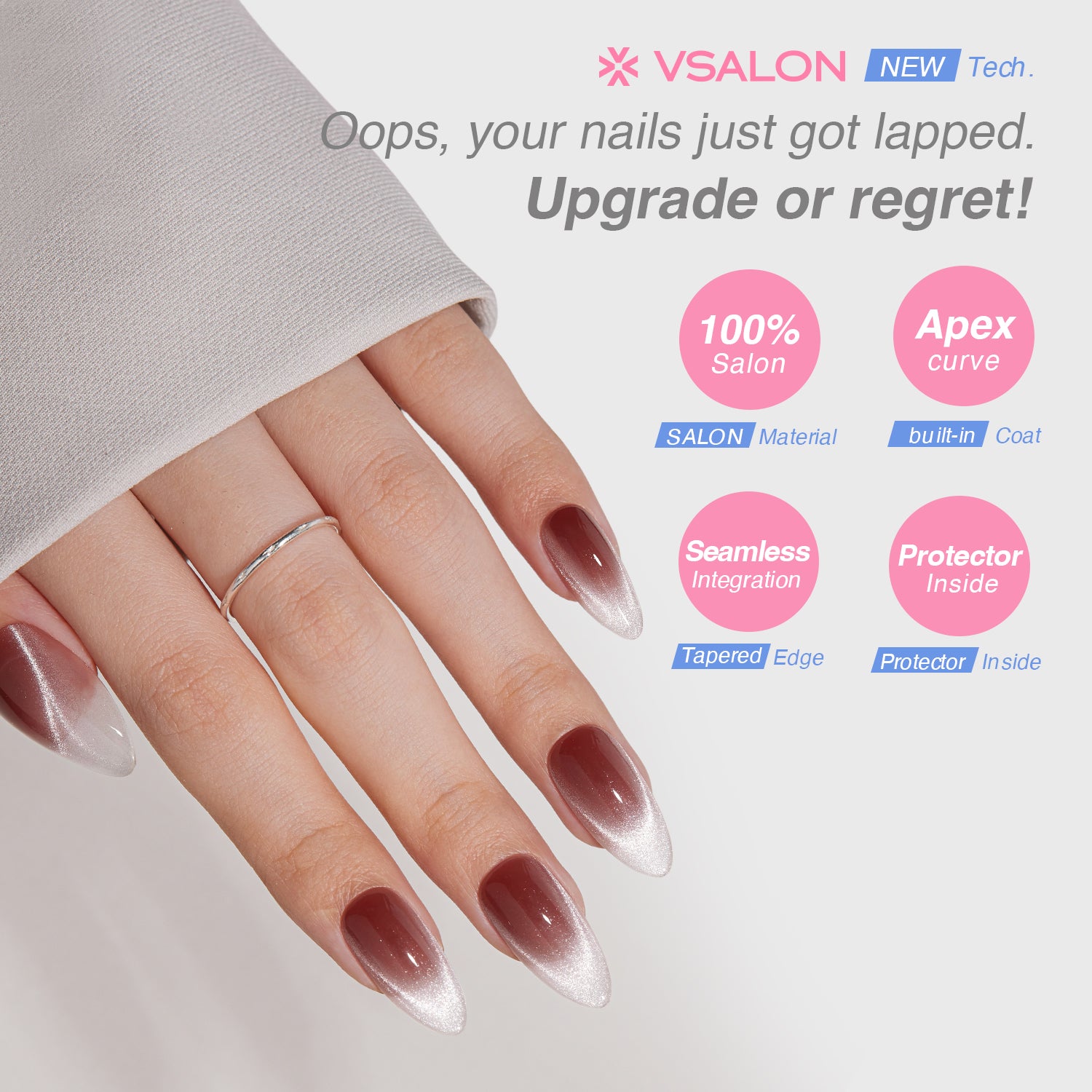 VSALON Nourishment Vampire Kiss Cat Eye Short Almond Press On Nails - last up to 25+ days, salon-quality durability.