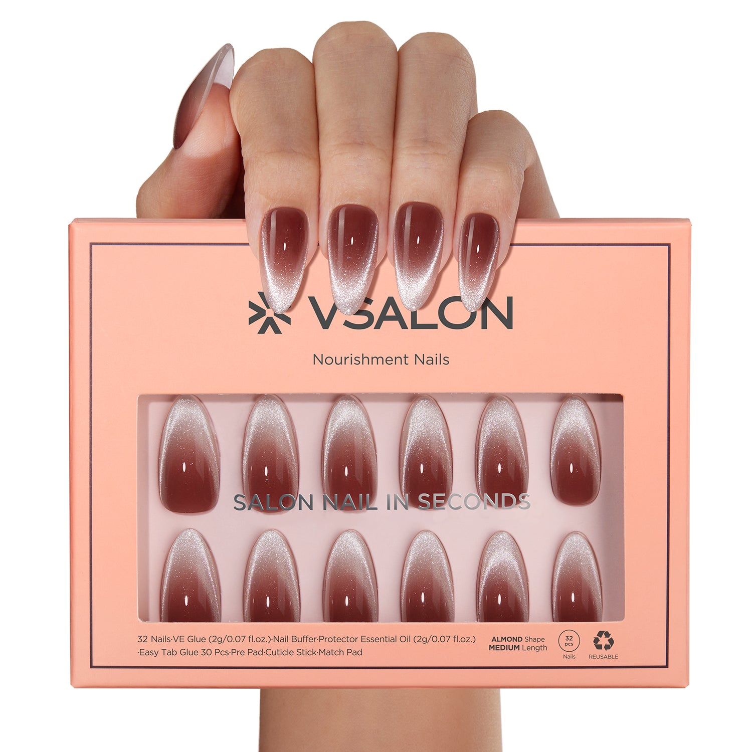 VSALON Nourishment Vampire Kiss Cat Eye Short Almond Press On Nails - salon-quality, long-lasting.