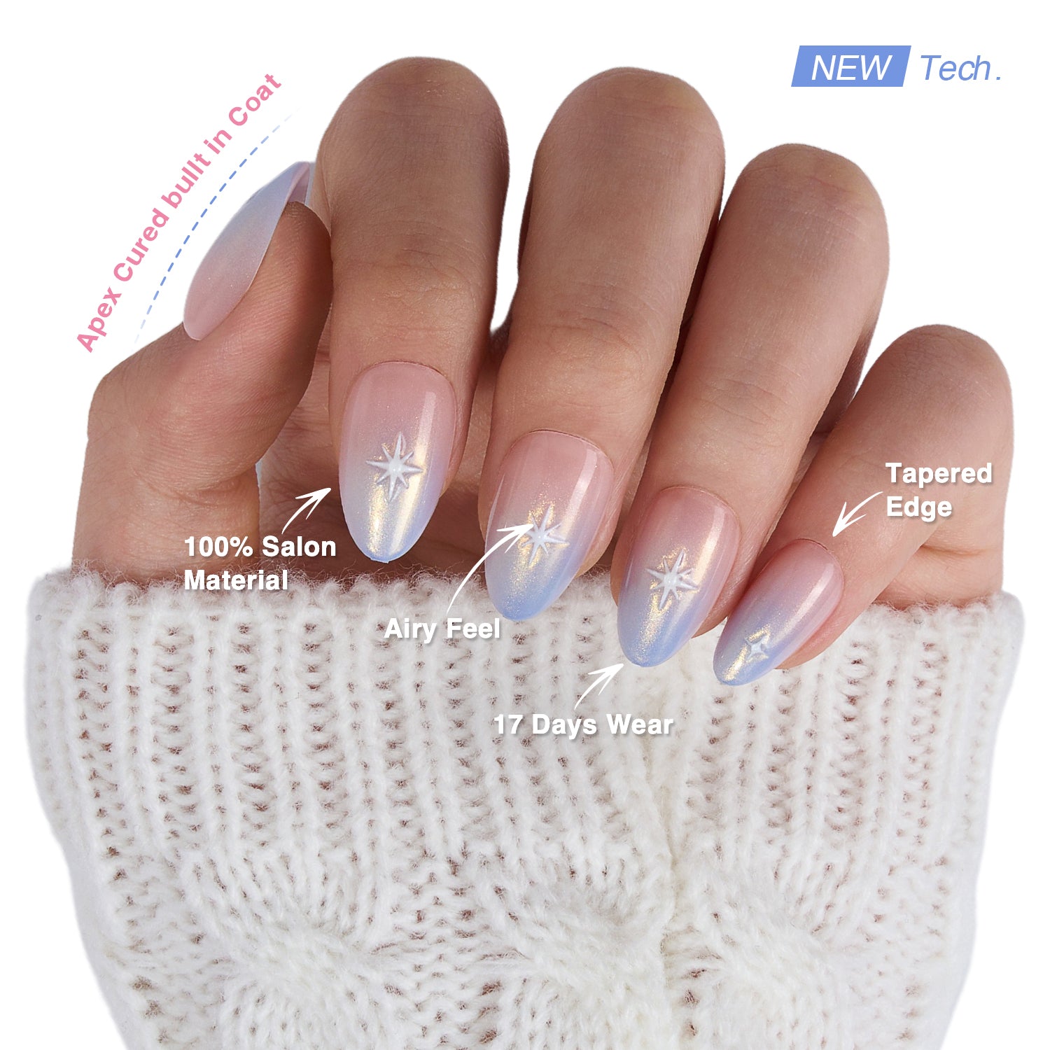 VSALON Dual Glam Nails Weekend Warrior Star 3D Textured Short Almond Press On Nails - salon-quality finish and perfect shine.