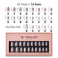 VSALON Dual Glam Nails Weekend Warrior Star 3D Textured Short Almond Press On Nails Size Chart – shows length and width for each press on nail.