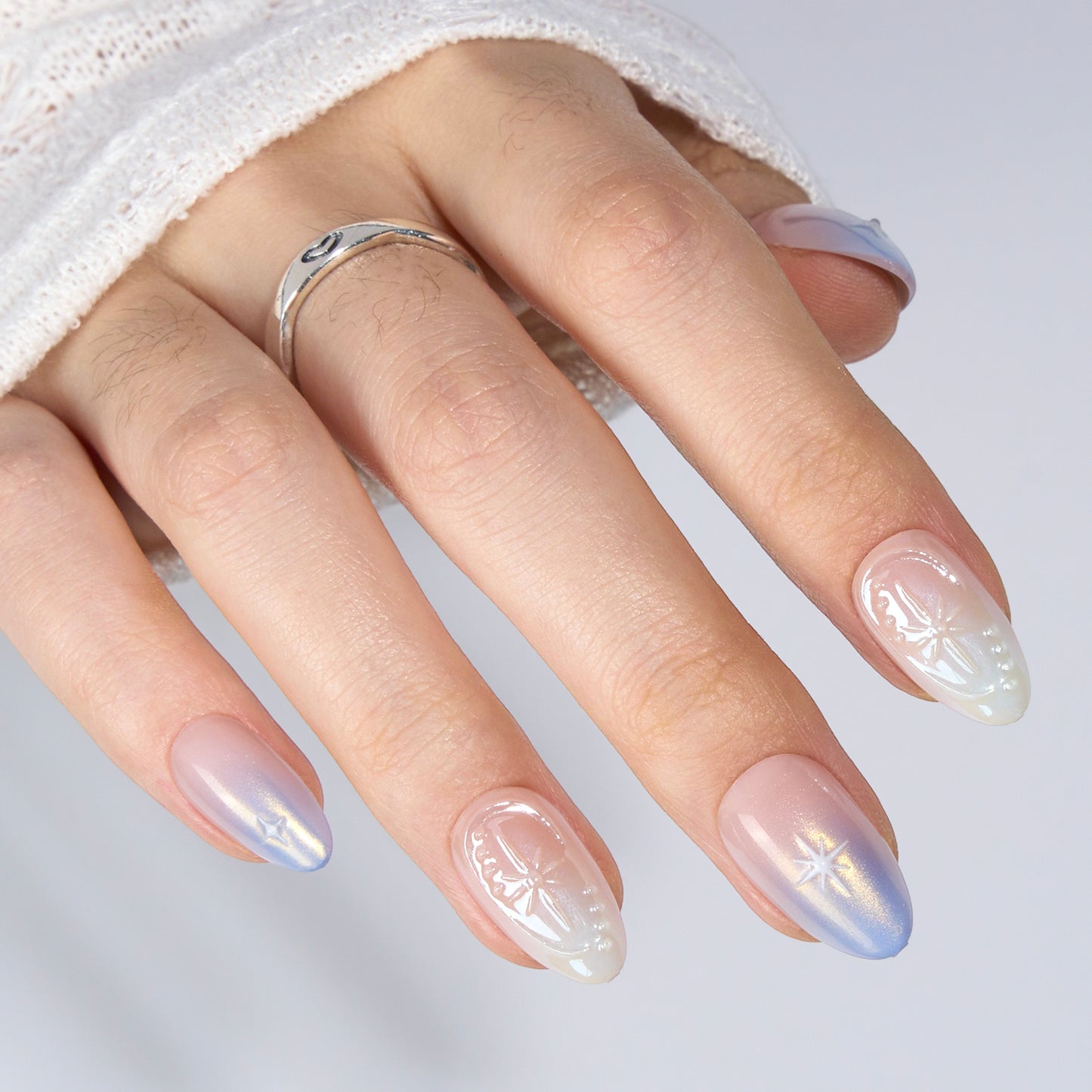 VSALON Dual Glam Nails Weekend Warrior Star 3D Textured Short Almond Press On Nails - elegant look worn on hands