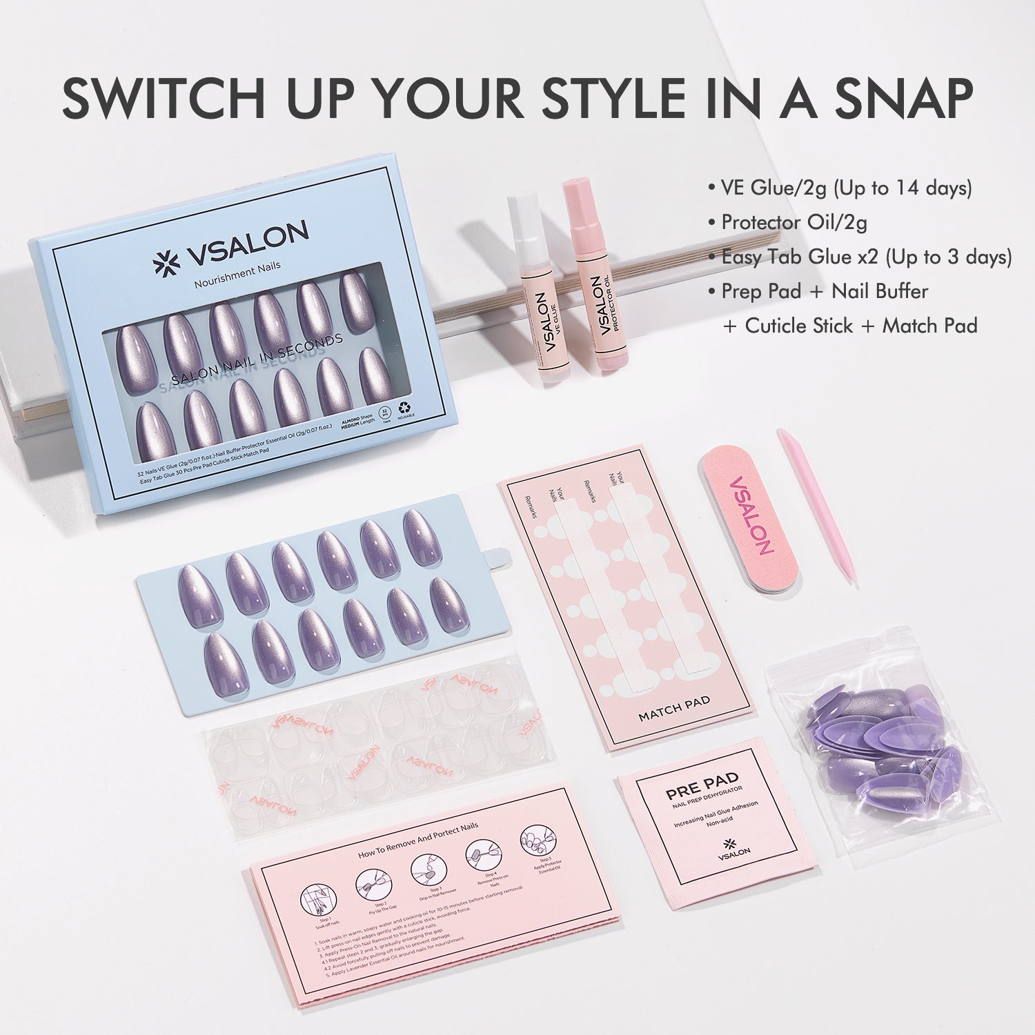 VSALON Nourishment Witch Charm Cat Eye Short Almond Press On Nails - last up to 25+ days, salon-quality durability.