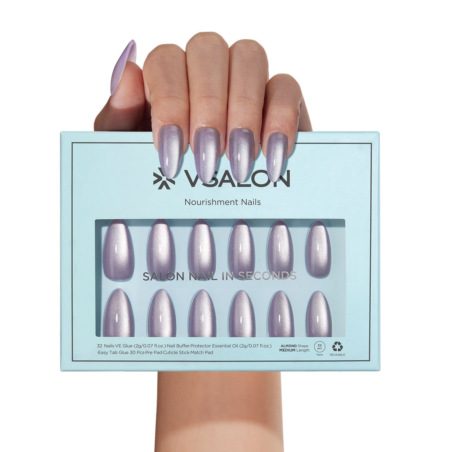 VSALON Nourishment Witch Charm Cat Eye Short Almond Press On Nails - durable, easy to apply at home.